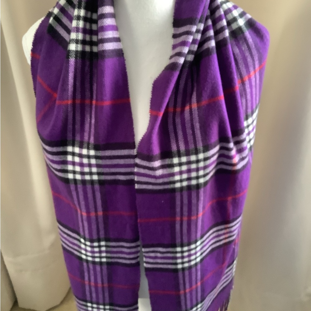 Cashmere Feel Purple Plaid Women's Scarf - Picture 3 of 6